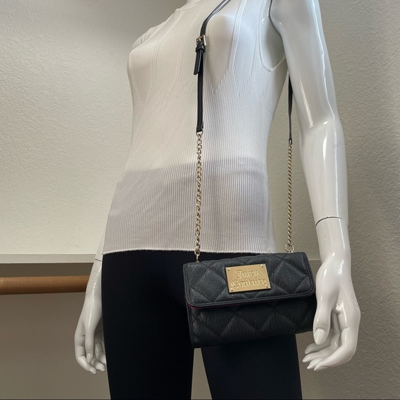 Juicy Couture 🌹 Black Quilted Wallet Crossbody with Adjustable Chain Strap - Picture 8 of 9